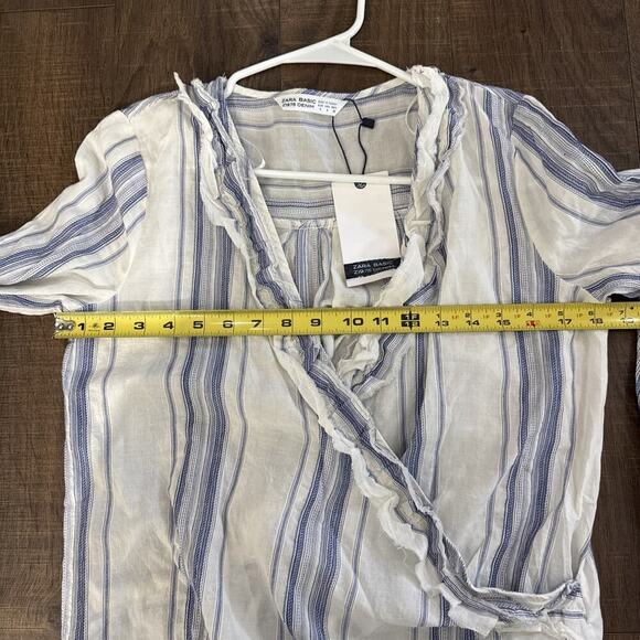 Zara Basic Z1975 Denim Top XS Wrap Front Long Sleeve Elastic Cuff Hem New - Picture 6 of 6